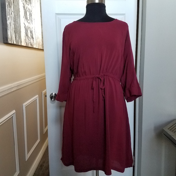 Woman Within Dresses & Skirts - Woman Within Burgundy Drawstring Dress